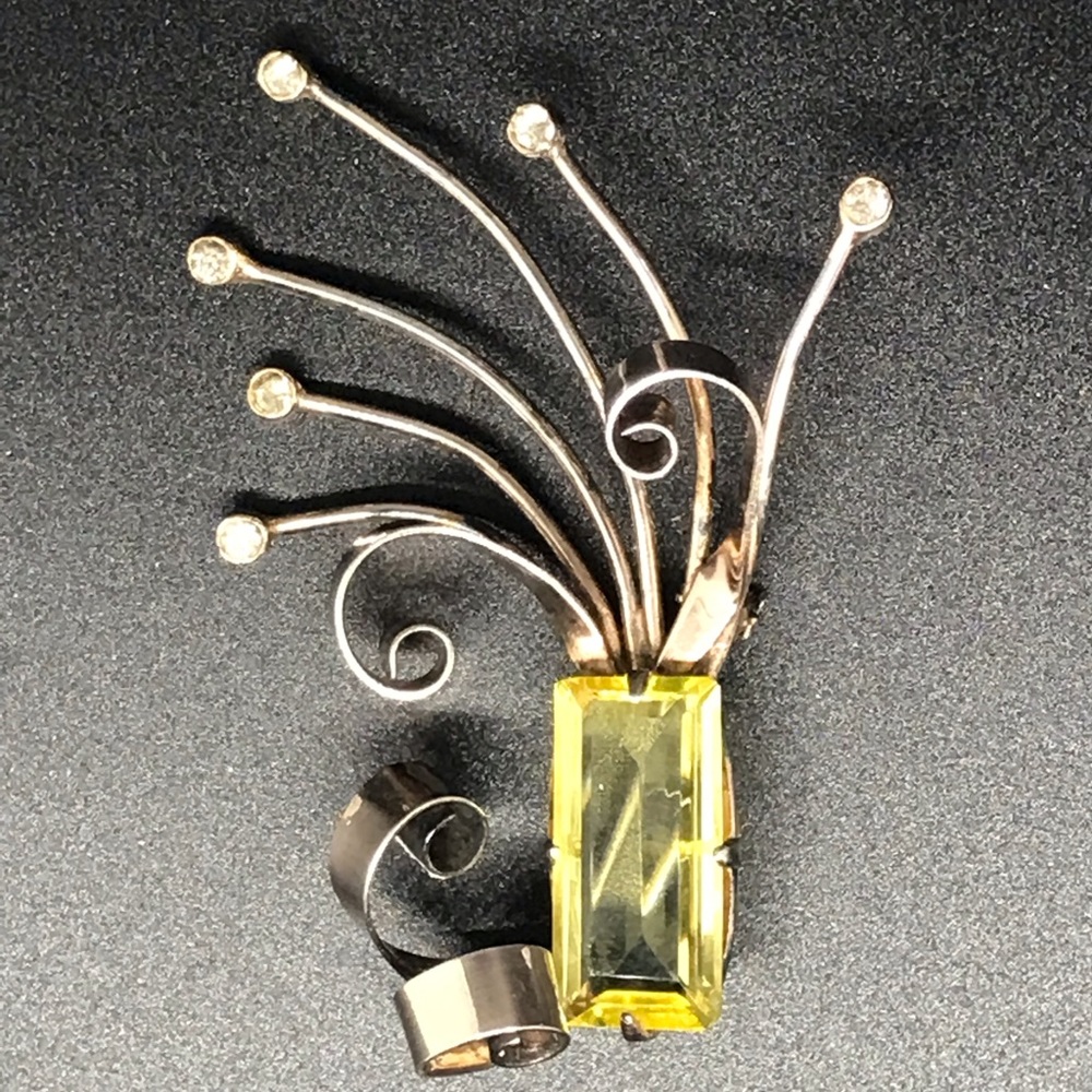 Art Deco Sterling Silver Yellow Brooch ? CORO Trifari